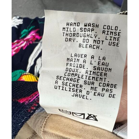 Vintage Talbots One Piece Swimsuit 10 Navy Blue Multi Floral Ribbed Halter Beach - Picture 9 of 10